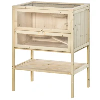 PawHut Kleintierkäfig Kleintierstall mit 5 Podesten und 1 Rampe Nagerkäfig Kleintierhaus Tannenholz Natur 60 x 40 x 80 cm(m-10)