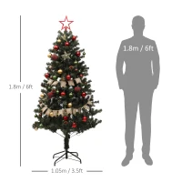 HOMCOM 6ft Pre-Lit Xmas Tree with Decorations, Green, Red and Warm White(m-3)