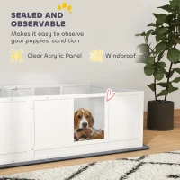 PawHut Two Room Design, Whelping Box for Dogs with Whelping Pad, Clear Panels, Adjustable Entrance, for Medium Dogs, 196 x 96cm(m-6)