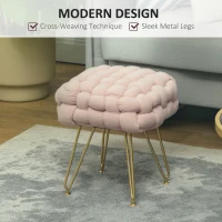 HOMCOM Velvet-Feel Bold Woven Footstool - Pink(m-4)