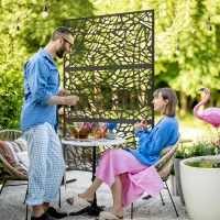 Outsunny Metal Decorative Privacy Screen Outdoor Divider, Black Twisted Lines(m-2)