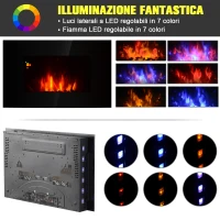HOMCOM Camino Elettrico da Parete Potenza 1000W/2000W Effetto Fiamma 7 Colori con Telecomando 90 × 9.5 × 56cm(m-5)