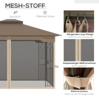 Outsunny Pavillon Gartenpavillon 3,65 x 3 m Gartenzelt Festzelt Partyzelt mit 4 x Moskitonetz atmungsaktivem Doppeldach Metall Polyester Braun+Beige(m-5)