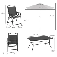 Outsunny Ensemble salon de jardin 8 pièces avec grand parasol, table et chaises pliantes métal époxy textilène polyester noir(m-3)
