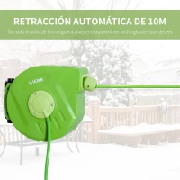 Outsunny Carrete para Manguera Enrollable Carro de Manguera de Jardín 10m Roll-up Automático con Pistola de Pulverización(m-5)