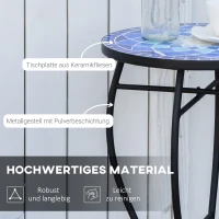 Outsunny Beistelltisch Gartentisch Ø35,5 x 53,5cm Mosaikdesign Blau+Weiß(m-6)