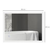 kleankin LED Badezimmerspiegel, Hintergrundbeleuchtung, Touch-Funktion, Memory-Funktion, kein Beschlagen, 80 x 60 cm(m-3)
