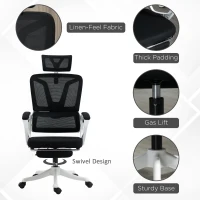 Vinsetto Ergonomic Office Chair, High Back Desk Chair, Reclining Mesh Computer Chair with Adjustable Headrest, Lumbar Support, Foot Rest, Swivel Wheels, Adjustable Height, Black(m-7)