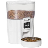 PawHut Distributeur 3.5L automatique de croquettes pour chien chat programmable avec gamelle 4 repas - avec bol en acier inoxydable enregistrement vocal(m-1)