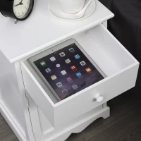 HOMCOM Set 2 Comodini in Legno Bianco con 1 Cassetto e 1 Armadietto in Stile Rétro per Camera da Letto, 35x30x49cm(m-7)