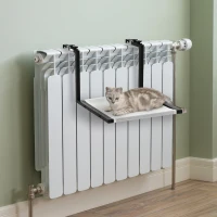 PawHut Hamaca Gatos para Radiador con Gancho Ajustable Cama Colgante de Tela Extraíble Marco de Acero para Protector de Chimenea 42,5x54x34 cm Negro y Beige(m-2)