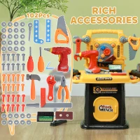 AIYAPLAY 102-Piece Kids Tool Bench with Electric Drill, Storage for Ages 3-6 Years, Yellow(m-4)