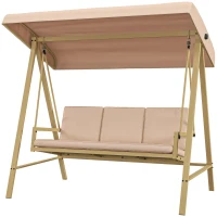 Outsunny Dondolo 3 Posti con Tettuccio Inclinabile e Cuscini, in Acciaio e Textilene, 200x125x175 cm, Beige e Marrone(m-10)