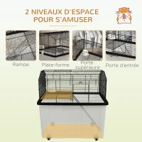 PawHut Cage hamster cage rongeur 2 étages avec roulettes plate-forme et échelle en fil d'acier 57 x 43 x 57 cm noir(m-4)