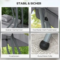 Outsunny 2-in-1 Hollywoodschaukel mit Liegefunktion, verstellbares Dach, bis 340 kg, Stahl, 200x120x164 cm, Grau(m-6)