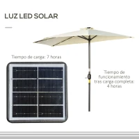 Outsunny Sombrilla de Jardín con 24 Luces LED Solar 270x135x240 cm Parasol Semicircular con Manivela para Balcón Terraza Beige(m-5)