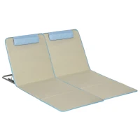 Outsunny Set de 2 Esterillas de Playa Plegables 124x53x45 cm con Respaldo Ajustable y Reposacabezas Esteras de Playa Portátil de Tela Oxford Acero con Bolsa de Transporte para Balcón Jardín Beige(m-1)