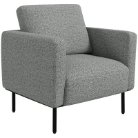 HOMCOM Fauteuil de salon fauteuil en tissu 1 place revêtement revêtement aspect lin pieds en acier 79 x 76 x 65 cm gris noir(m-1)