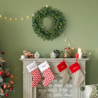 HOMCOM 55CM Pre-lit Christmas Wreath with 50 Warm White LED Ideal Xmas Artificial Door Decoration(m-8)