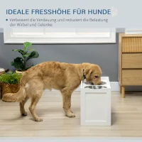 PawHut Futterstation, Napfständer, 2 Fressnäpfe je 2 Liter, Edelstahl, für große Hunde, weiß, 63 x 30 x 24cm(m-6)
