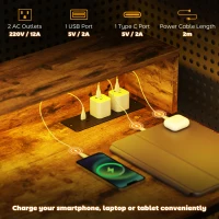 HOMCOM 120cm Computer Desk with LED Lights and Power Outlets, Gaming Desk with Monitor Stand, Computer Table with Remote for Home Office Study, Rustic Brown(m-5)