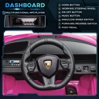 HOMCOM Lamborghini Sian Licensed 12V Electric Car for Kids 2 Motors Toy Car with Remote Control Music Lights MP3 for 3-5 Years Pink(m-5)
