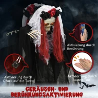 HOMCOM Halloween-Dekoration Skelettbraut, LED-Augen, heult, dreht sich, Geräusch- & Bewegungssensor, 100 cm(m-6)