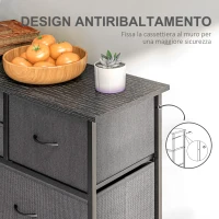 HOMCOM Cassettiera 10 Cassetti Moderna in Tessuto non Tessuto, Acciaio e MDF, 100x30x100 cm, Nera(m-6)