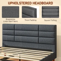 HOMCOM Upholstered Double Bed Frame 136W x 196D x 87Hcm with Slats - Grey(m-4)