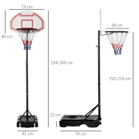 HOMCOM Basketballkorb Outdoor mit Rollen 155-210 cm Höhenverstellbar, Transportable Basketballständer mit Rollen, Tragbar Basketballkorb PE+Stahl(m-3)