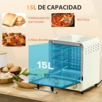 HOMCOM Horno Eléctrico de Sobremesa Horno Tostador de 15 Litros 1000W Potencia 25,5x27,5x32 cm Crema(m-4)
