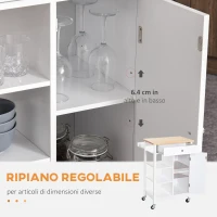 HOMCOM Carrello da Cucina Salvaspazio in MDF con Piano di Lavoro in Legno di Gomma, Cassetto, Armadietto, 3 Mensole, Ripiani Regolabili, Porta Strofinacci e Ruote Girevole, 66x39.5x86.5cm, Bianco(m-6)