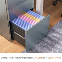 Vinsetto Aktenschrank, Rollcontainer, 2 Schubladen & Hängeregister, Schloss, Stahlgehäuse, 39x48x59 cm, Grau(m-7)