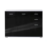 HOMCOM Armoire de rangement commode chambre/salon 2 tiroirs coulissants + 3 placards 106L x 35l x 76H cm MDF noir blanc(m-9)