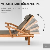 Outsunny Outdoor-Gartenliege, Sonnenliege, Massivholz, wetterbeständig, 194 cm x 70 cm x 32 cm, Braun + Grau(m-4)