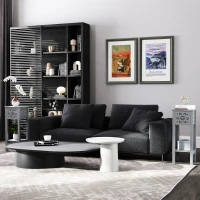 HOMCOM Set of Two Elegant Floral Cut-Out Side Tables - Grey(m-10)