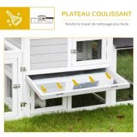 PawHut Clapier cage à Lapins rongeurs XXL 2 étages toit bitumé intégral plateau à déjection 227L x 53l x 85H cm bois massif sapin - gris et blanc(m-6)
