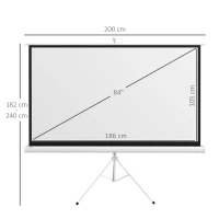 HOMCOM Telo Proiettore da 84 Pollici con Treppiede Regolabile, in Plastica e Metallo, 200x8x118 cm, Bianco(m-3)