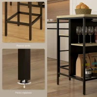 HOMCOM Ensemble table de bar et 2 tabourets style industriel avec étagère de rangement, repose-pieds, métal noir et aspect bois(m-7)