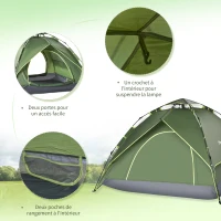 Outsunny Tente de camping tente pop up légère 2-3 pers. - 2 grandes portes - 210 x 210 x 140 cm fibre verre polyester(m-7)