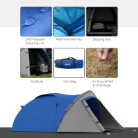 Outsunny Two-Man Dome Tent, with Front Vestibule - Blue/Grey(m-4)
