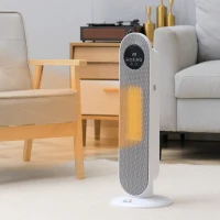 HOMCOM Chauffage d'appoint Radiateur soufflant Radiateur céramique oscillant 15-40°C avec Télécommande 1300/2000W, 21 x 21 x 63,5 cm(m-2)
