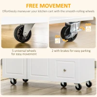 HOMCOM Drop-Leaf Kitchen Island on Wheels with Extendable Rubber Wood Worktop, Rolling Kitchen Storage Trolley, Utility Storage Cart with Drawers & Cabinet for Kitchen, Dining & Living Room, White(m-7)