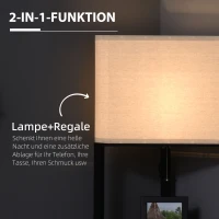 HOMCOM Stehleuchte, dreieckiges Design, 3 Regale, Stoff-Lampenschirm, 50x37x159 cm, Schwarz+Weiß(m-4)