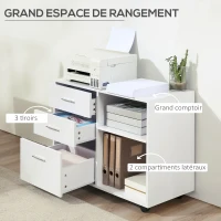 HOMCOM Support d'imprimante organiseur bureau caisson 3 tiroirs + 2 niches + grand plateau panneaux particules blanc(m-4)