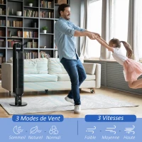HOMCOM Ventilateur colonne à ions négatifs oscillant 80°, télécommande écran LED 60 W, minuterie 12H, 3 modes 3 vitesses, noir(m-4)