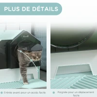 PawHut Maison de toilette bac à litière pour chat design maisonnette avec pelle, filtre et tapis dim. 47L x 45l x 42H cm bleu(m-7)