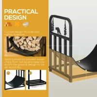 Outsunny Metal Firewood Log Holder Indoor Outdoor Firewood Rack Inner Arced Fireplace Wood Storage Shelf w/ Bear Shape Design, Rust-Resistant, Black, 42W x 33.5D x 43H cm(m-5)