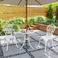 Outsunny 3 Piece Garden Bistro Set, Cast Aluminium Outdoor Furniture Set with Umbrella Hole for Balcony, Porch, Patio, White(m-8)