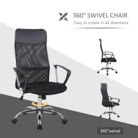 HOMCOM Swivel Office Chair Mesh Fabric Executive Chair Seat Home Desk Chairs Armchair with Wheel, Black(m-5)